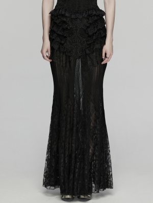 Black Gothic Rose Lace Layered Fishtail Skirt