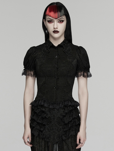 Black Retro Gothic Short Sleeve Lace Shirt for Women