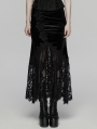 Black Gothic Velvet Lace Ruched Fishtail Skirt
