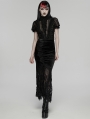 Black Gothic Velvet Lace Ruched Fishtail Skirt
