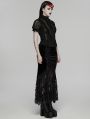 Black Gothic Velvet Lace Ruched Fishtail Skirt