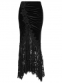 Black Gothic Velvet Lace Ruched Fishtail Skirt