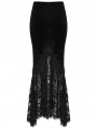 Black Gothic Velvet Lace Ruched Fishtail Skirt