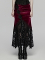Black and Red Gothic Velvet Lace Ruched Fishtail Skirt