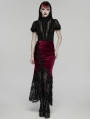 Black and Red Gothic Velvet Lace Ruched Fishtail Skirt