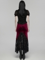 Black and Red Gothic Velvet Lace Ruched Fishtail Skirt
