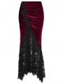 Black and Red Gothic Velvet Lace Ruched Fishtail Skirt