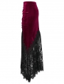 Black and Red Gothic Velvet Lace Ruched Fishtail Skirt