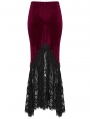 Black and Red Gothic Velvet Lace Ruched Fishtail Skirt