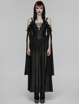 Black Sexy Gothic Off Shoulder Deep V-Neck Long Dress