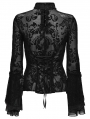 Black Elegant Gothic Retro Pattern Velvet Shirt for Women