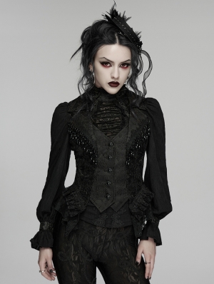 Black Gothic Embroidered Lace Visual Vest for Women