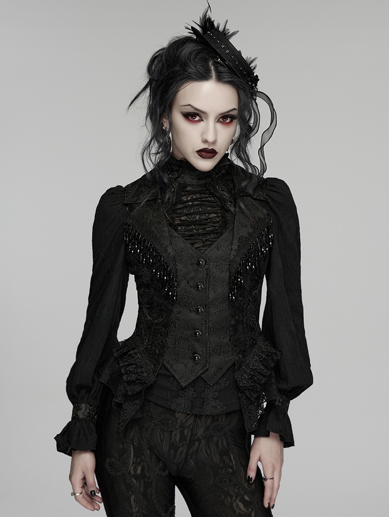 Black Gothic Embroidered Lace Visual Vest for Women