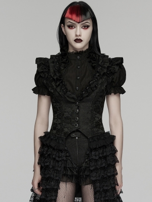 Black Gothic Women's Jacquard Vest with Layered Skirt
