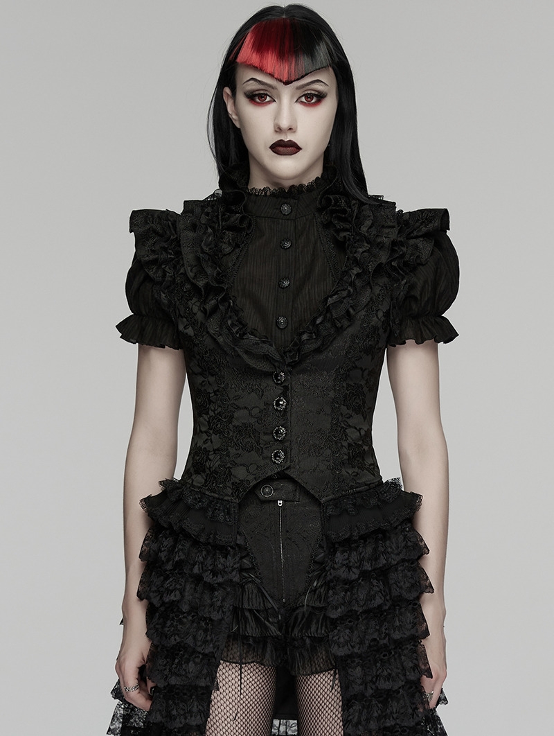Black Gothic Women's Jacquard Vest with Layered Skirt