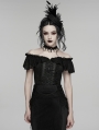 Black Gothic Ruffle Lace Off Shoulder Shirt for Women