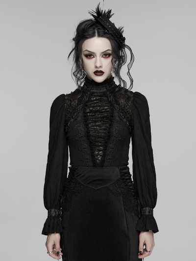 Black Gothic Lace Visual Pullover Shirt for Women
