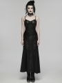 Black Gothic Lace Decal Sexy Fishtail Long Slip Dress