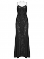 Black Gothic Lace Decal Sexy Fishtail Long Slip Dress