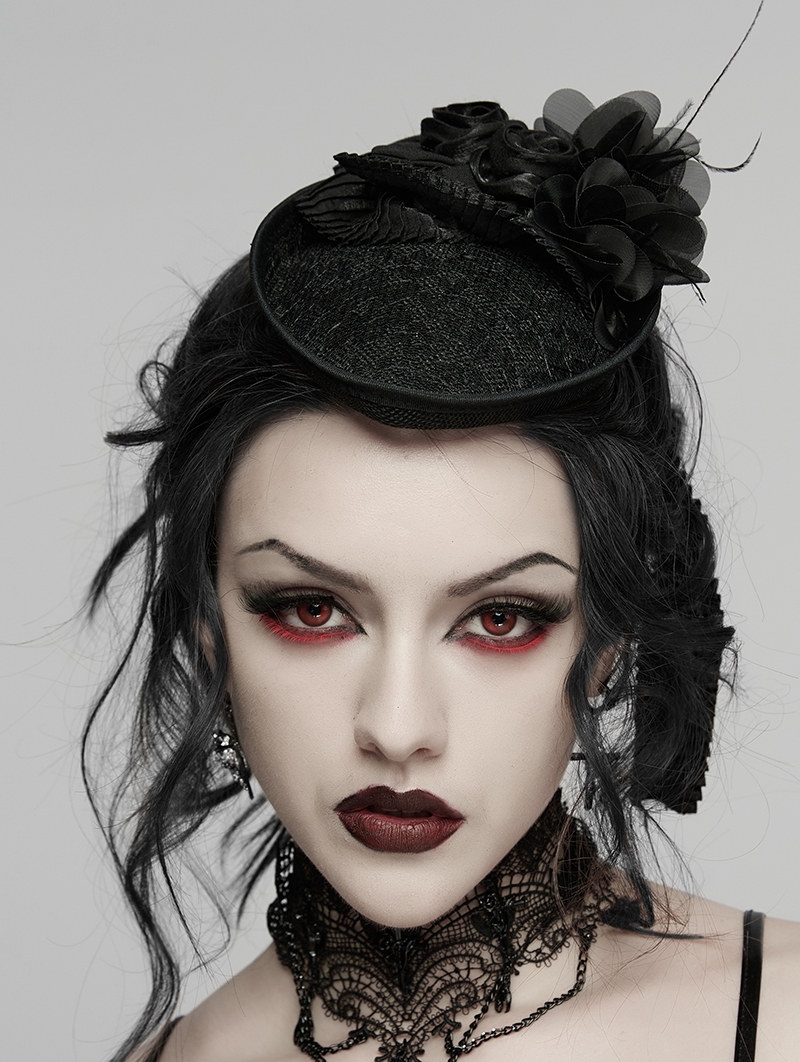 Black Gothic Rose Ribbon Formal Hat