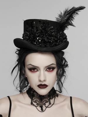 Black Gothic Retro Feather Formal Hat