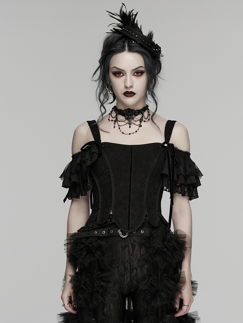 Black Gothic Two-Piece Corset Top with Detachable Sleeves