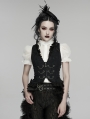 Black Gothic Ruffle V-Neck Drawstring Vest for Women