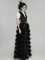 Black Gothic Ruffle V-Neck Drawstring Vest for Women
