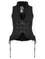 Black Gothic Ruffle V-Neck Drawstring Vest for Women