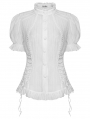 White Gothic Classical Ruffle Short Sleeve Shirt for Women