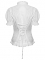 White Gothic Classical Ruffle Short Sleeve Shirt for Women
