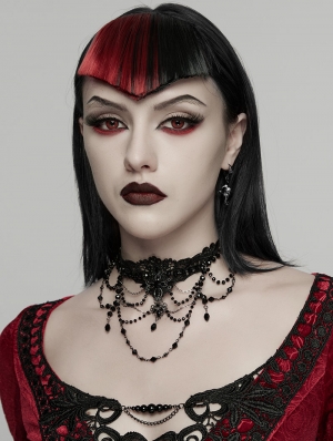 Black Gothic Cross Pendant Lace Necklace