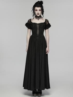 Black Gothic Gorgeous Embroidery Lace Short Sleeve Party Dress