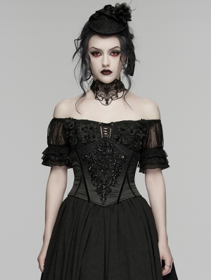 Black Retro Gothic Bead Embroidered Corset Waistband