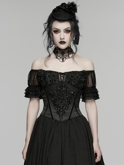 Black Retro Gothic Bead Embroidered Corset Waistband