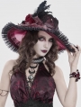 Gothic Red Rose Lace Feathered Victorian Hat
