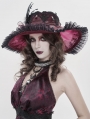Gothic Red Rose Lace Feathered Victorian Hat