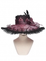 Gothic Red Rose Lace Feathered Victorian Hat
