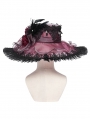 Gothic Red Rose Lace Feathered Victorian Hat