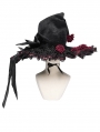 Black and Red Retro Gothic Rose Pointy Witch Hat