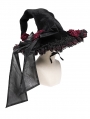 Black and Red Retro Gothic Rose Pointy Witch Hat
