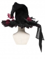 Black and Red Retro Gothic Rose Pointy Witch Hat