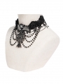 Black Gothic Rose Cross Beaded Chain Choker Necklace