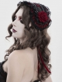 Black and Red Gothic Rose Lace Bonnet Headband