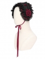 Black and Red Gothic Rose Lace Bonnet Headband