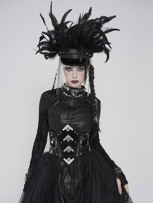 Black Gothic Punk Metal Irregular Leather Spliced Girdle