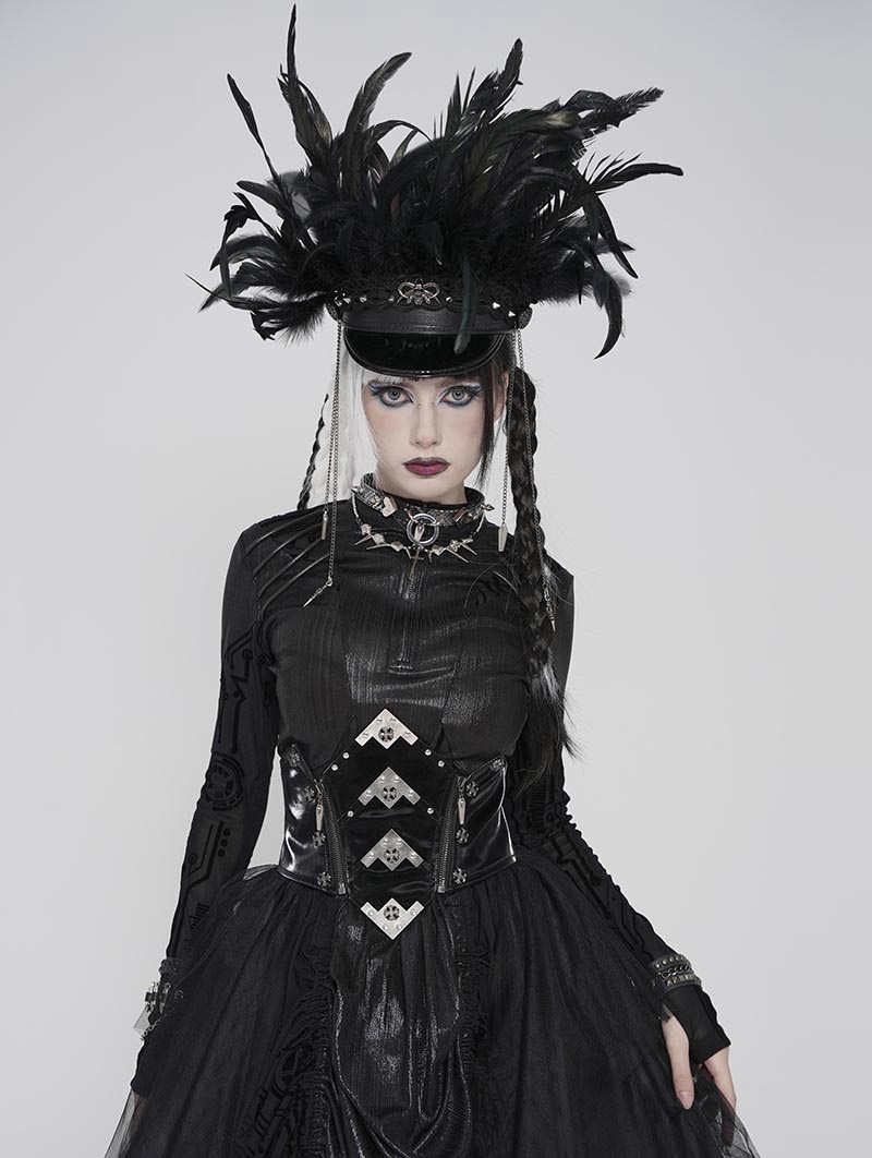 Black Gothic Punk Metal Irregular Leather Spliced Girdle