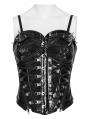 Black Gothic Punk Spiked Leather Corset Top for Women