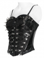 Black Gothic Punk Spiked Leather Corset Top for Women