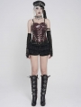 Dark Red Gothic Punk Spiked Leather Corset Top for Women